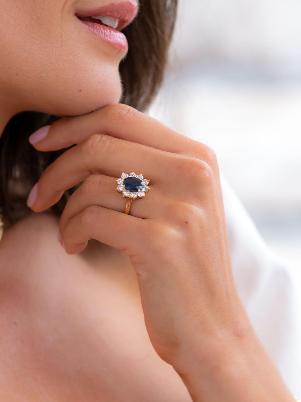 Bague Pompadour or jaune 18 carats saphir et diamants Rivluxe Occasion Rivluxe