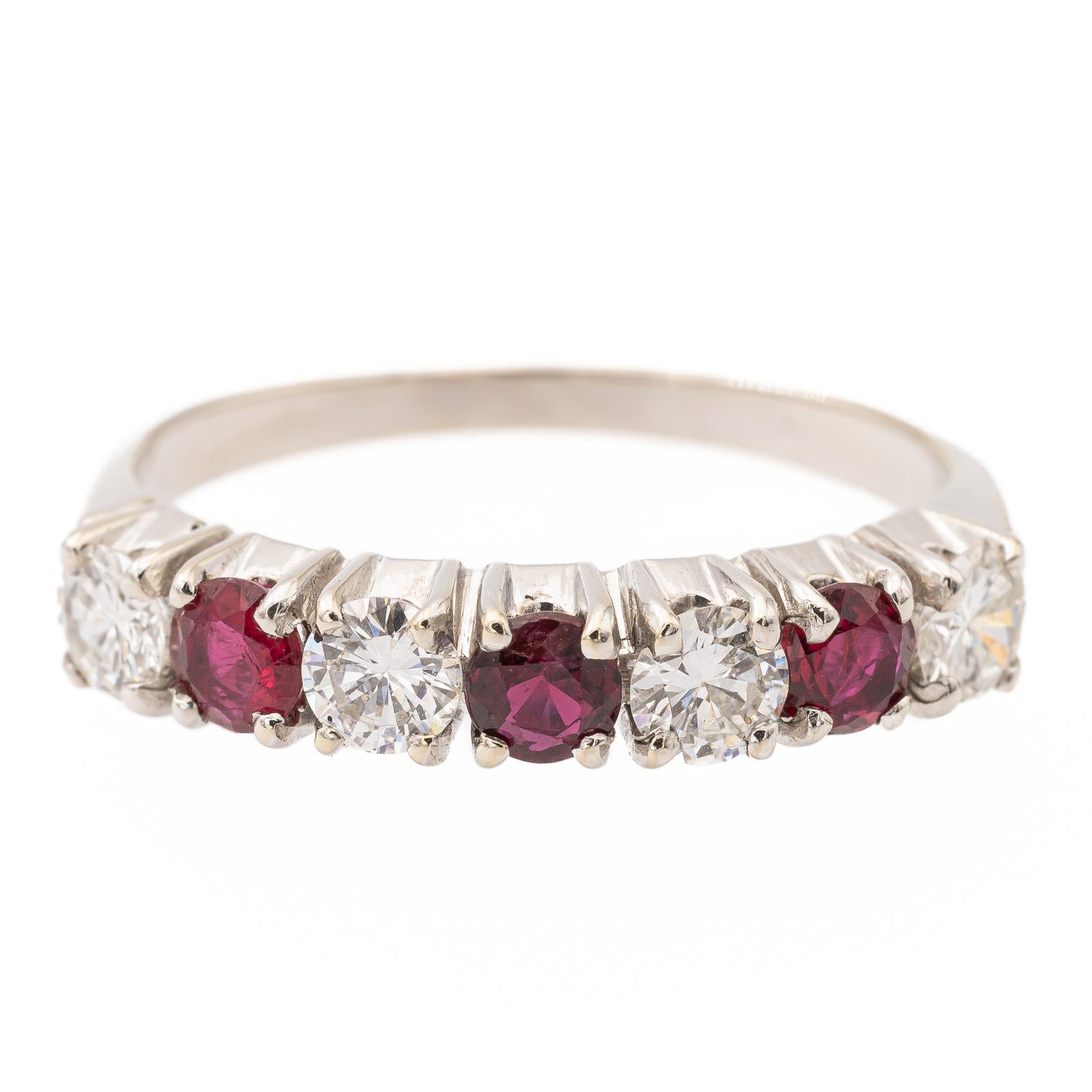 Demi alliance rubis diamants or blanc carats d'occasion