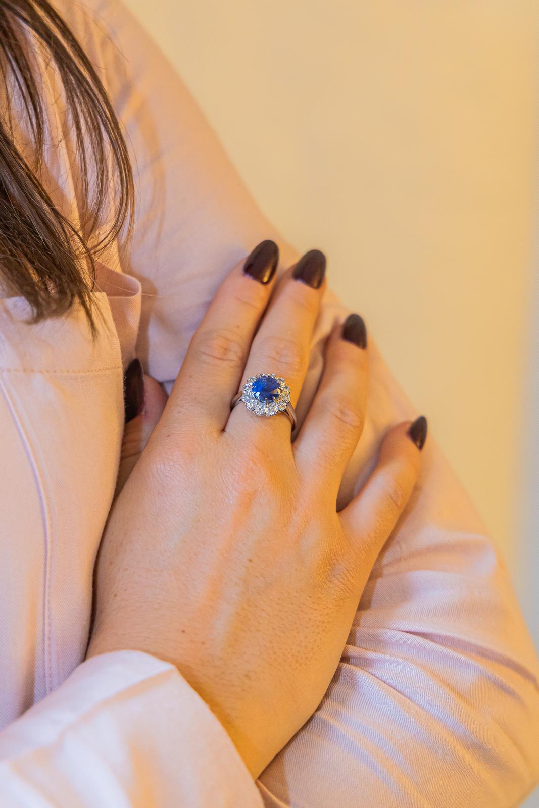 Bague marguerite saphir ceylan certifié non chauffé diamants or