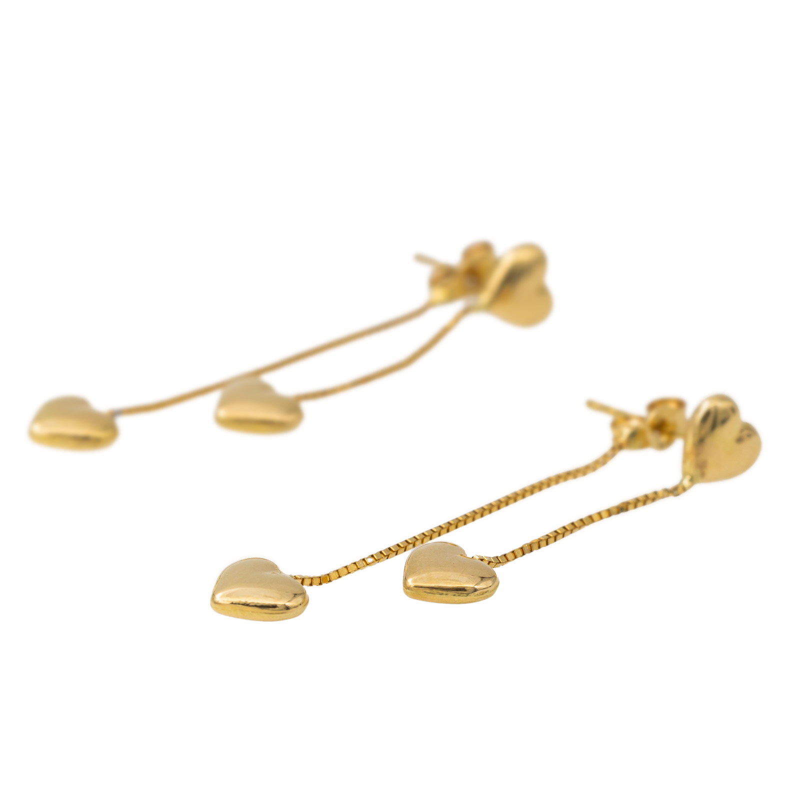 Boucles d'oreilles en plaqué or cœur pavé d'oxydes blancs et petit cœur lisse et Boucles d'oreilles en plaqué or cœur pavé d'oxydes blancs et petit cœur lisse et
