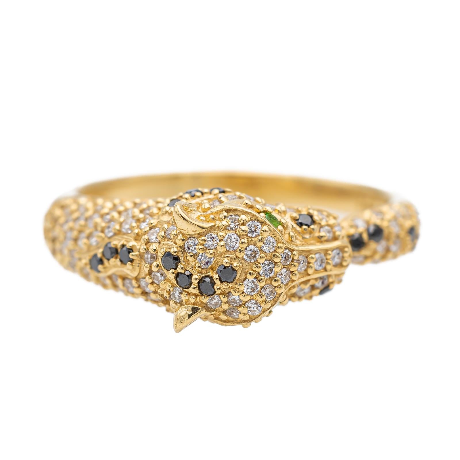 Bague Panthère en Or Jaune 18K, Diamants et Péridots, Taille 51 Occasion Rivluxe