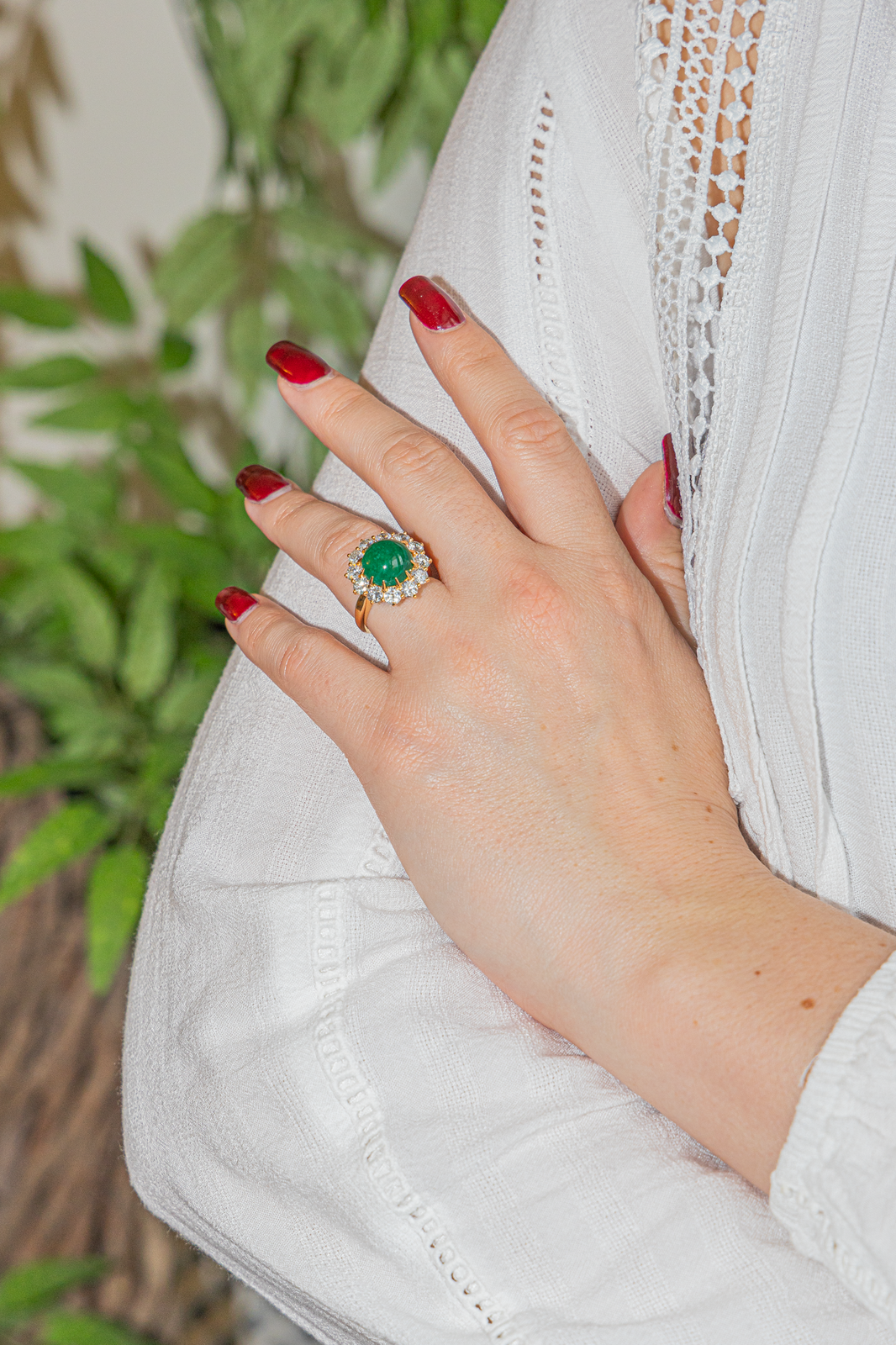 Bague émeraude cabochon et diamants or jaune 18k rivluxe