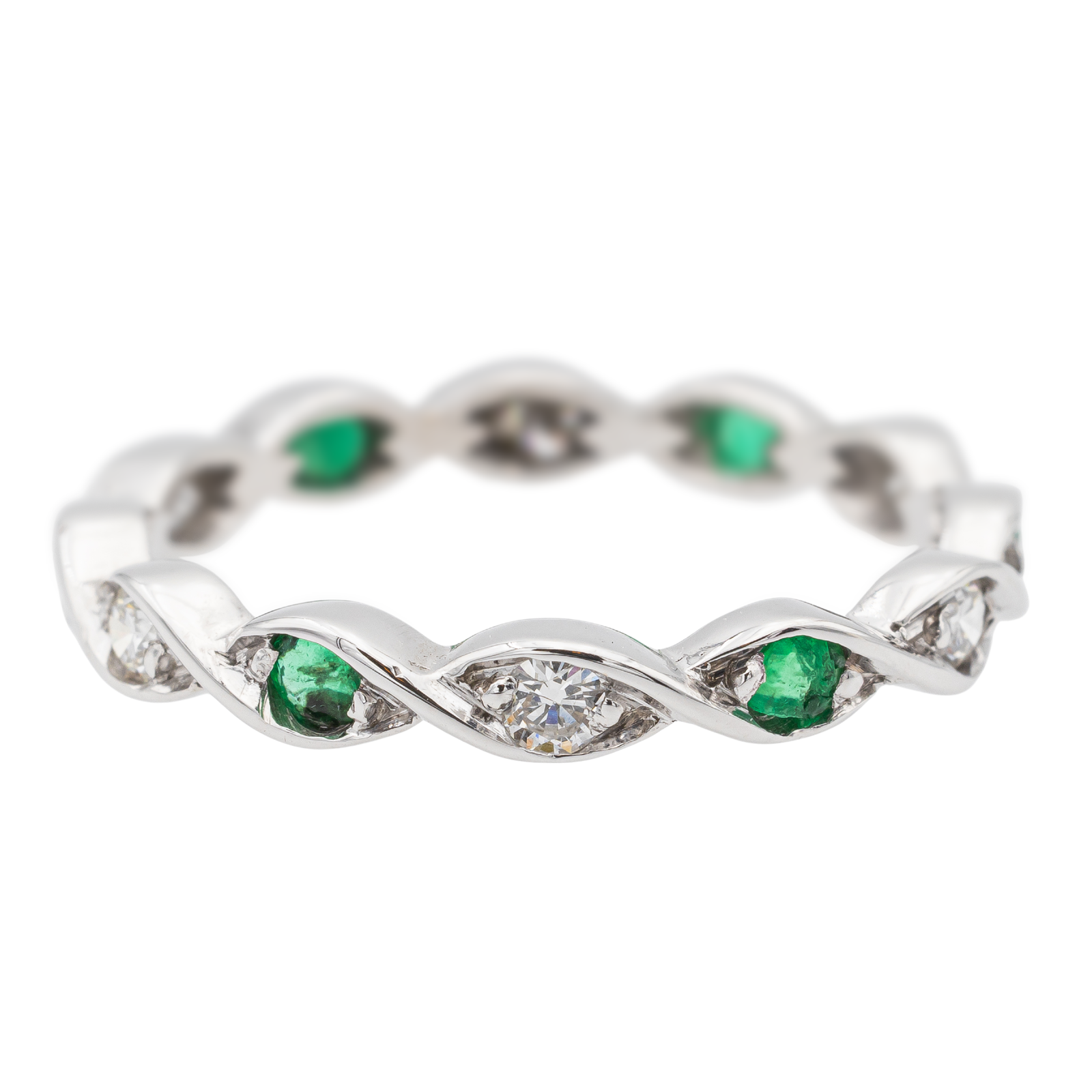 Bague Alliance Or blanc Emeraude Rivluxe