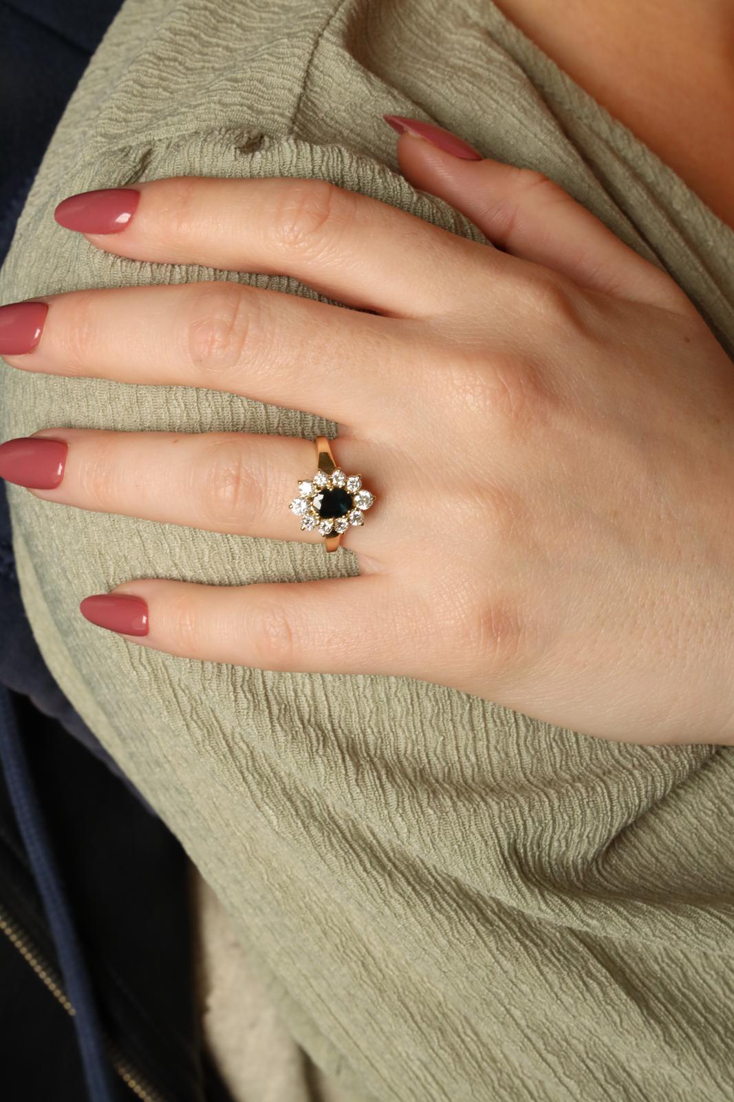 Bague marguerite or jaune 18 carats saphir diamants Rivluxe Occasion Rivluxe